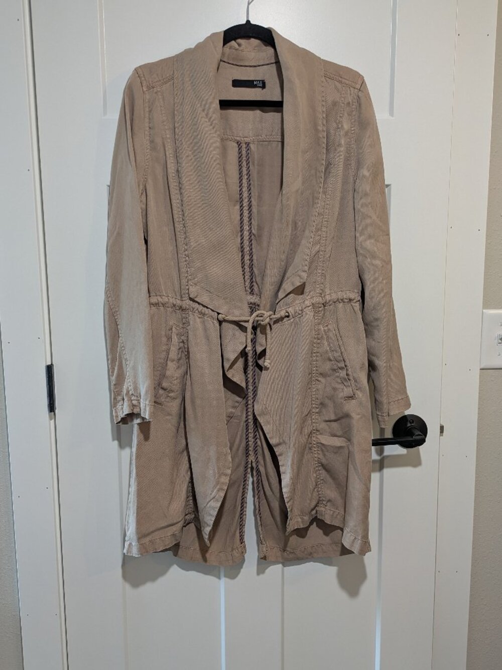 MAX Jeans Waterfall Drape-Front Lightweight Trench Duster Jacket